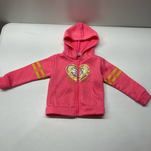 Real Love Girls Pink Hooded Zip Up Sweatshirt with Sequin Heart Size 18 Months - Picture 1 of 7